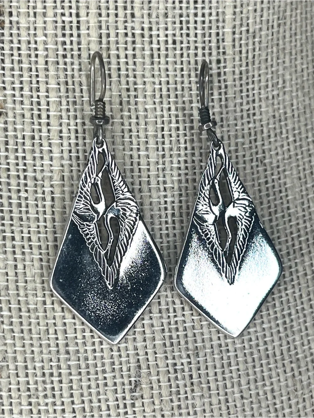 Laurel Burch Silver Tone Heron Dangle Earrings VTG